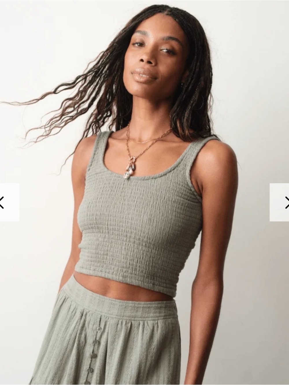Marine Layer Smocked Tank Crop Top in Sage Green - Sz M